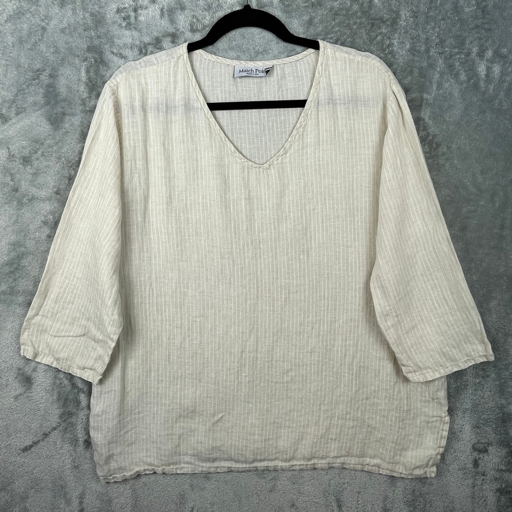 Match‎ Point USA Tunic Top Womens Large Beige Striped Boho Lagenlook Coastal